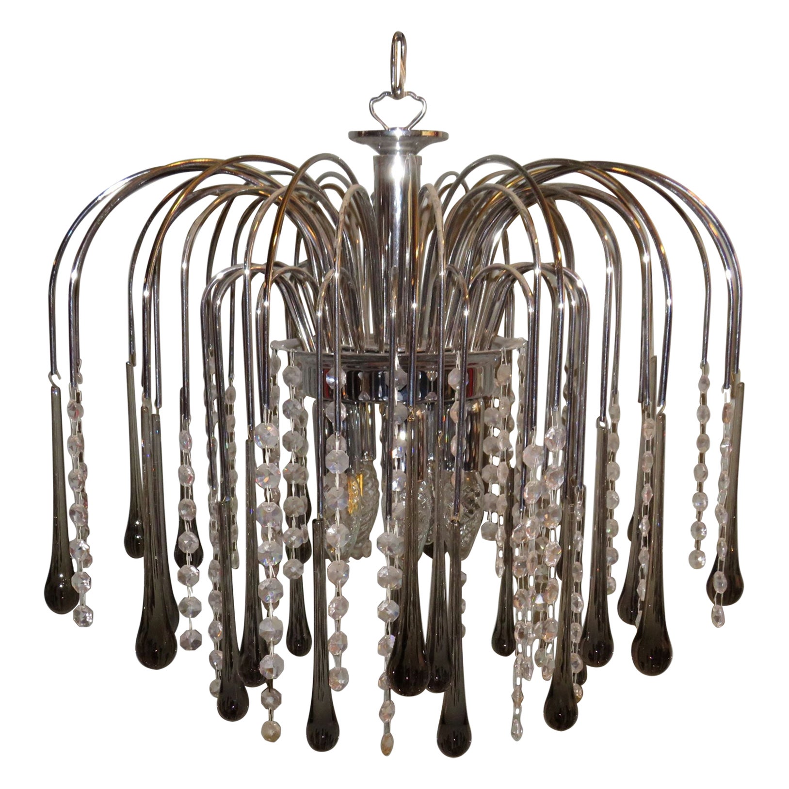 Italian Murano Glass Drop Waterfall Chandelier, 1960 For Sale