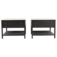 Paul McCobb Irwin Collection Black Lacquer and Brass End Tables or Nightstands