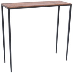 One Small Iron and Brown Leather Console, Manner of J.M Frank