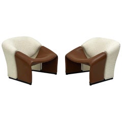 Vintage 1st Edition Pierre Paulin Groovy Chairs, Artifort F580, Ivory Boucle and Leather