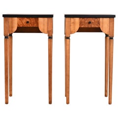 Early Baker Furniture Art Deco Mahogany and Burl Wood Nightstands, Refinished