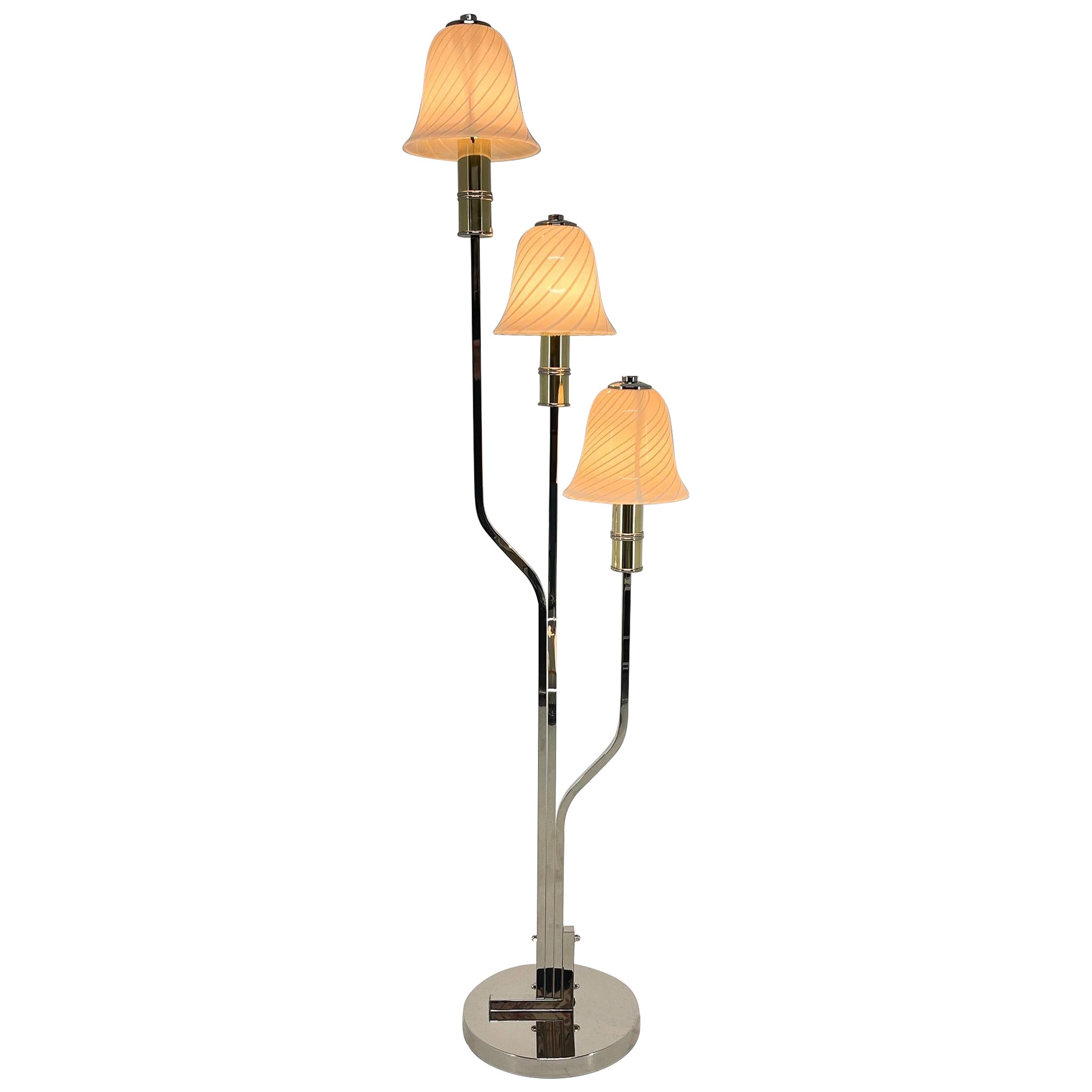 Rare lampadaire italien en chrome et verre de Murano « champignons magiques », années 1970  en vente