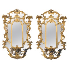 Antique 19th Century Gilt Wood Frame Decorative Girandoles Pair Mirror