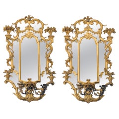 Used 19th Century Gilt Wood Frame Decorative Girandoles Pair Mirror