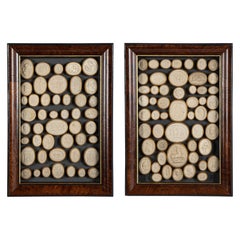 Antique Pair of 19th Century Italian Grand Tour Intaglios in Burl Wood Frames