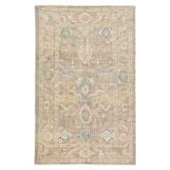 Alfombra moderna Sultanabad Rugs de lana beige hecha a mano con motivos florales, tamaño de la habitación