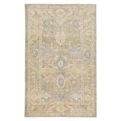 Modern Sultanabad Beige Handmade Room Size Wool Rug With Floral Motif