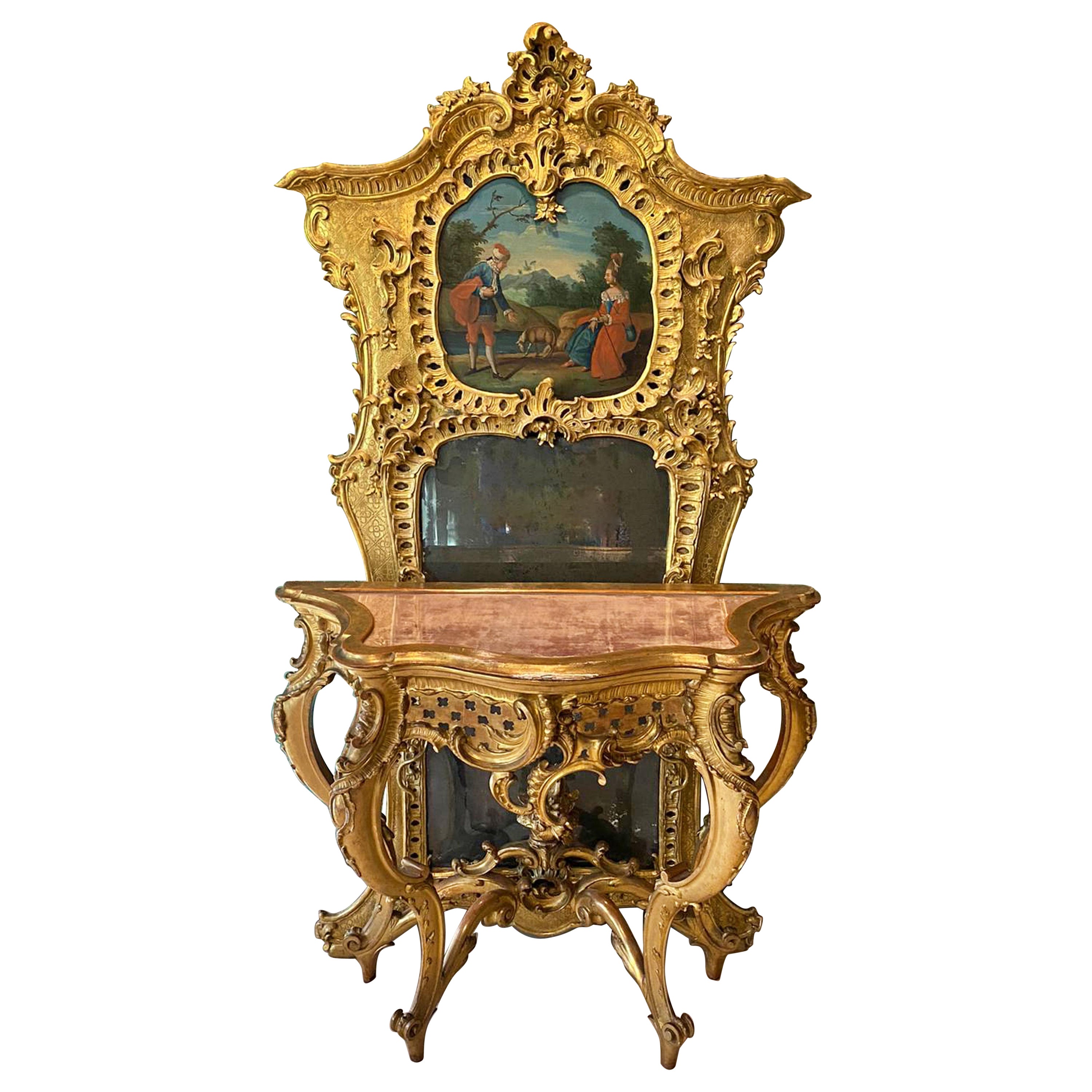 Important miroir et console français de 1760/70 du 18ème siècle en vente