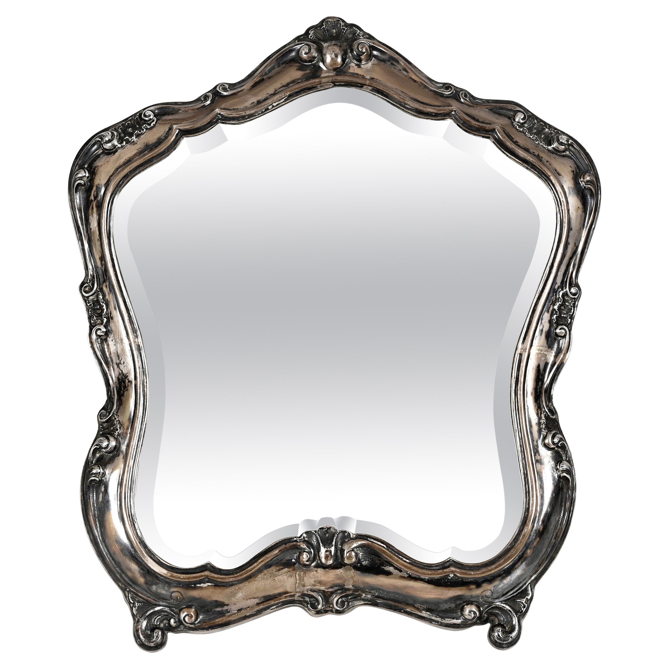 Early 20th Century Louis XV Style 800 Silver Italian Table Mirror, 1930s For Sale