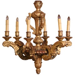 19th Century French Napoleon III Carved Giltwood Six-Light Chandelier
