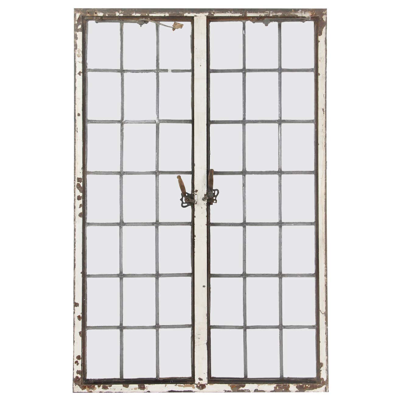 Antique American Leaded Double Casement Window Steel Frame w/ Bronze ...