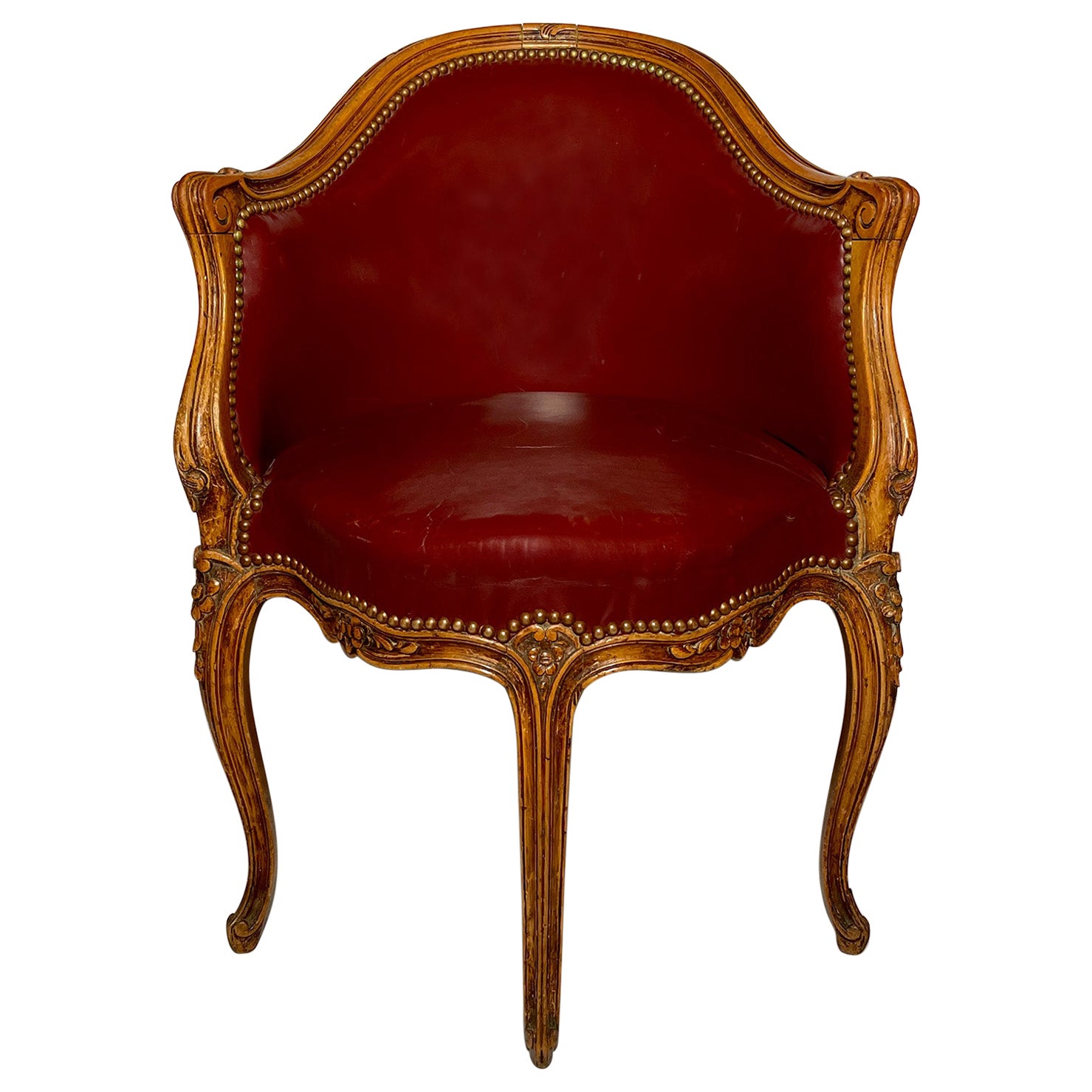 Antique French Carved Walnut Desk Chair, Circa 1880. For Sale