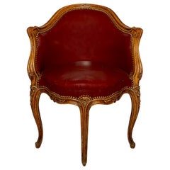 Antique French Carved Walnut Desk Chair, Circa 1880.