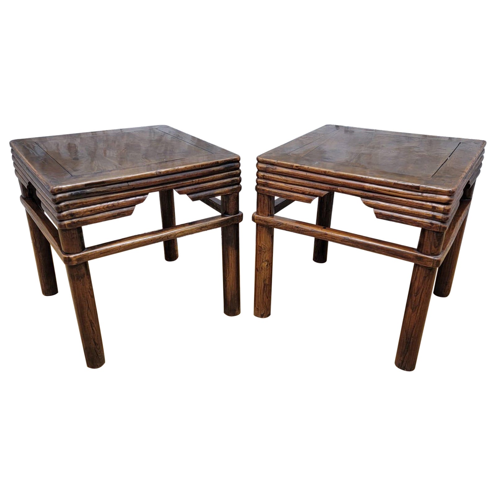 Antique Shanxi Province Pierced Apron Elm Side Table - Pair For Sale