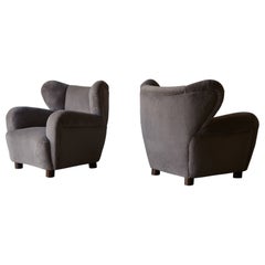 Superb Pair of Armchairs, Newly Upholstered in Pure Alpaca, Denmark, 1940s / 50s
