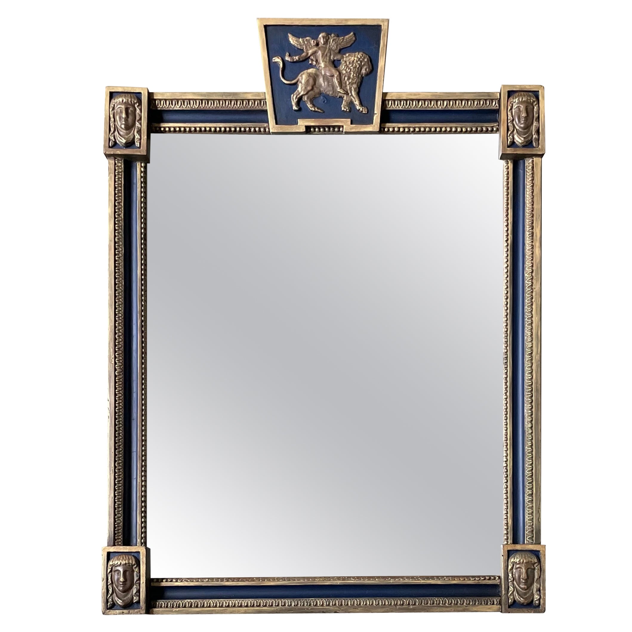 Blue and Gold English Regency Mirror For Sale