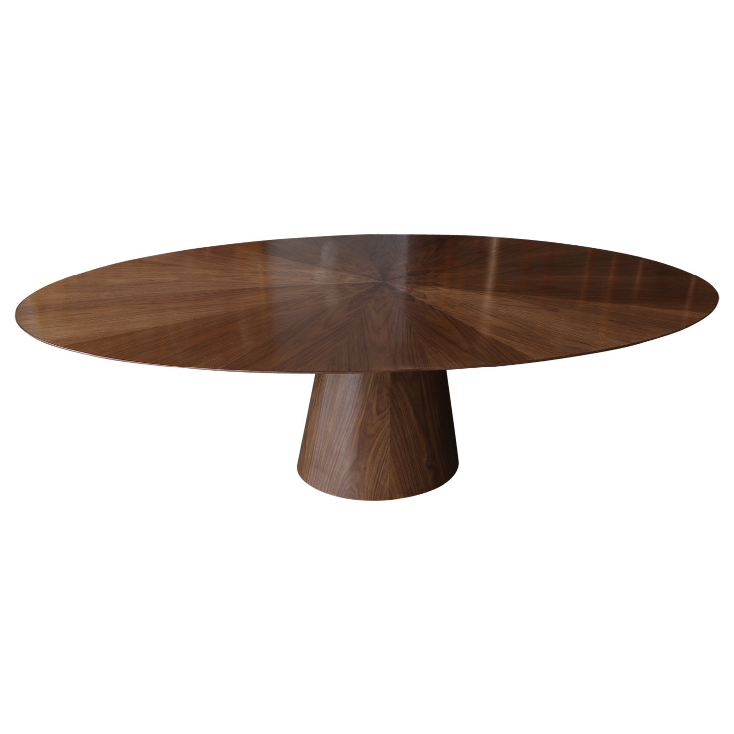 Custom Midcentury Style Walnut Oval Dining Table with Flower Detail by Adesso For Sale