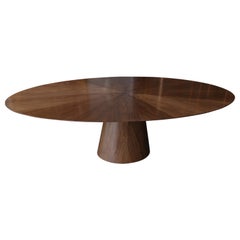 Custom Midcentury Style Walnut Oval Dining Table with Flower Detail by Adesso