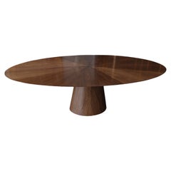 Custom Midcentury Style Walnut Oval Dining Table with Flower Detail by Adesso
