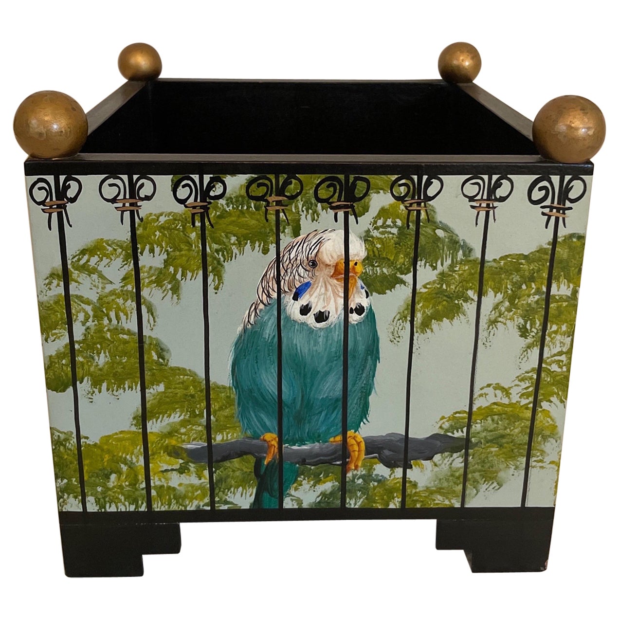 Hand Painted Wood French Style Planter Box with Parrot Motif
