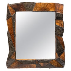 Vintage Paul Evans Rare Unique Sculptured Mirror in Bronze Resin and Burl 1975