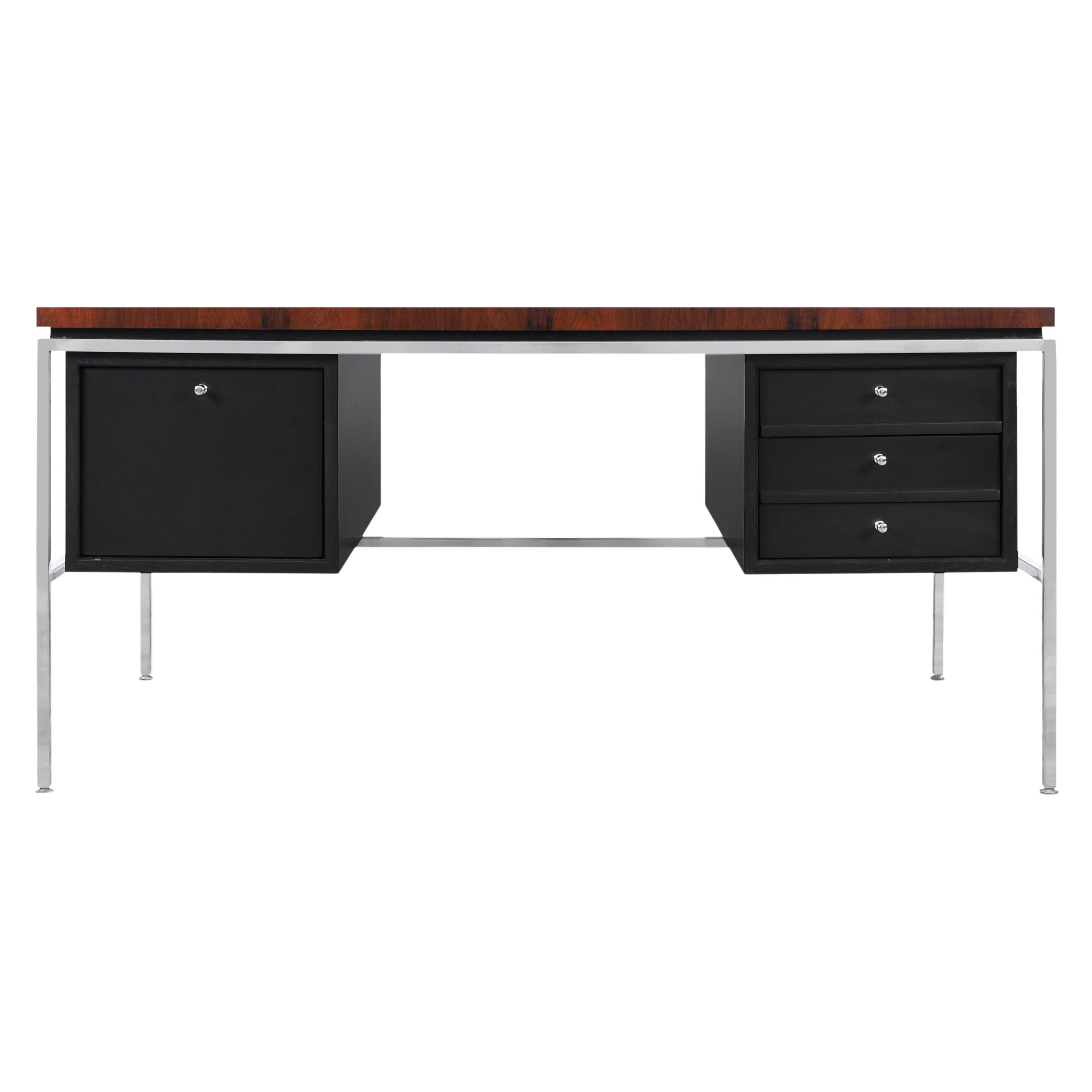 Large Executive MidCentury Modern Walnut LShape Desk with Return at
