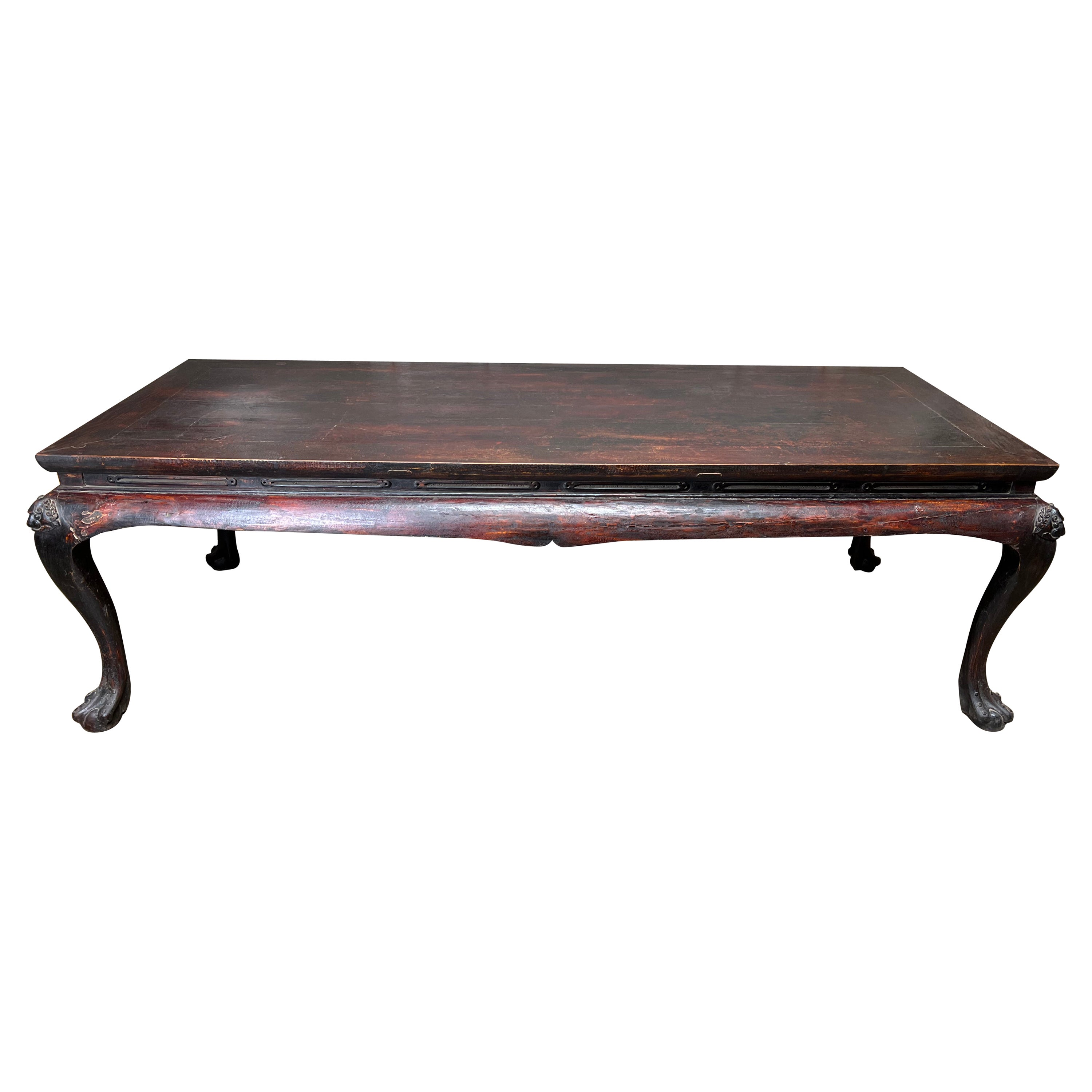 Large 19th Century Elmwood Table with an Old Lacquer Finish