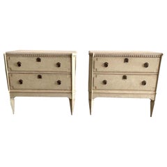 Soft White Finish Pair Two Drawer Commodes, Sweden, 1860c