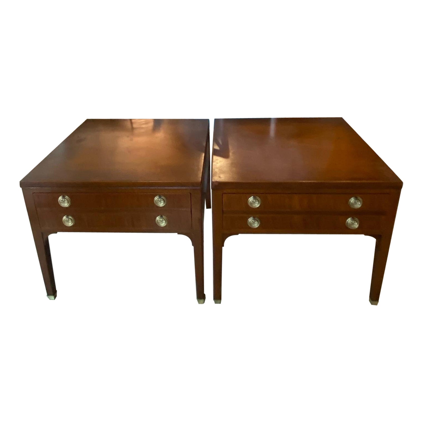 Vintage Pair Brass Wood Kittinger Nightstands End Side Tables Mid Century Modern