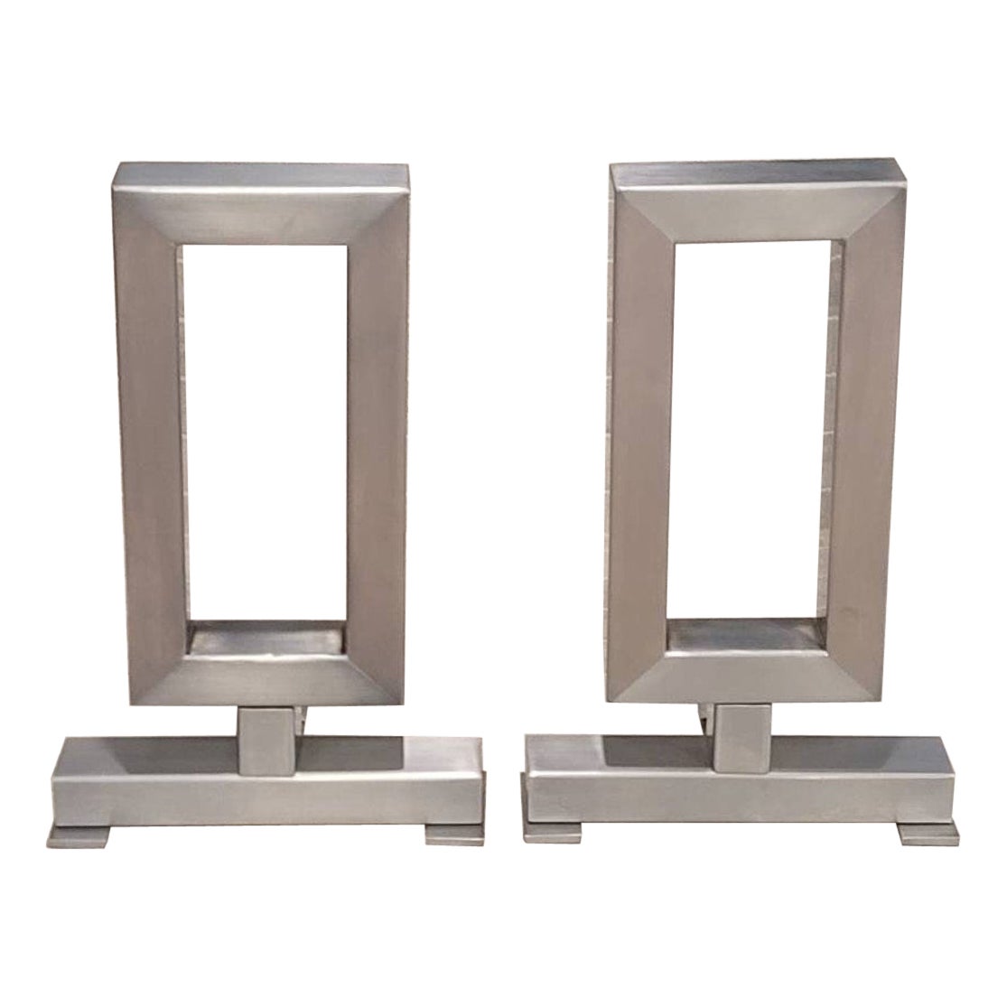 Pair of Minimalist Modern Rectangular Metal Andirons