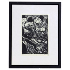 Byron Randall Linocut Original, 1947, Machine Diabolical