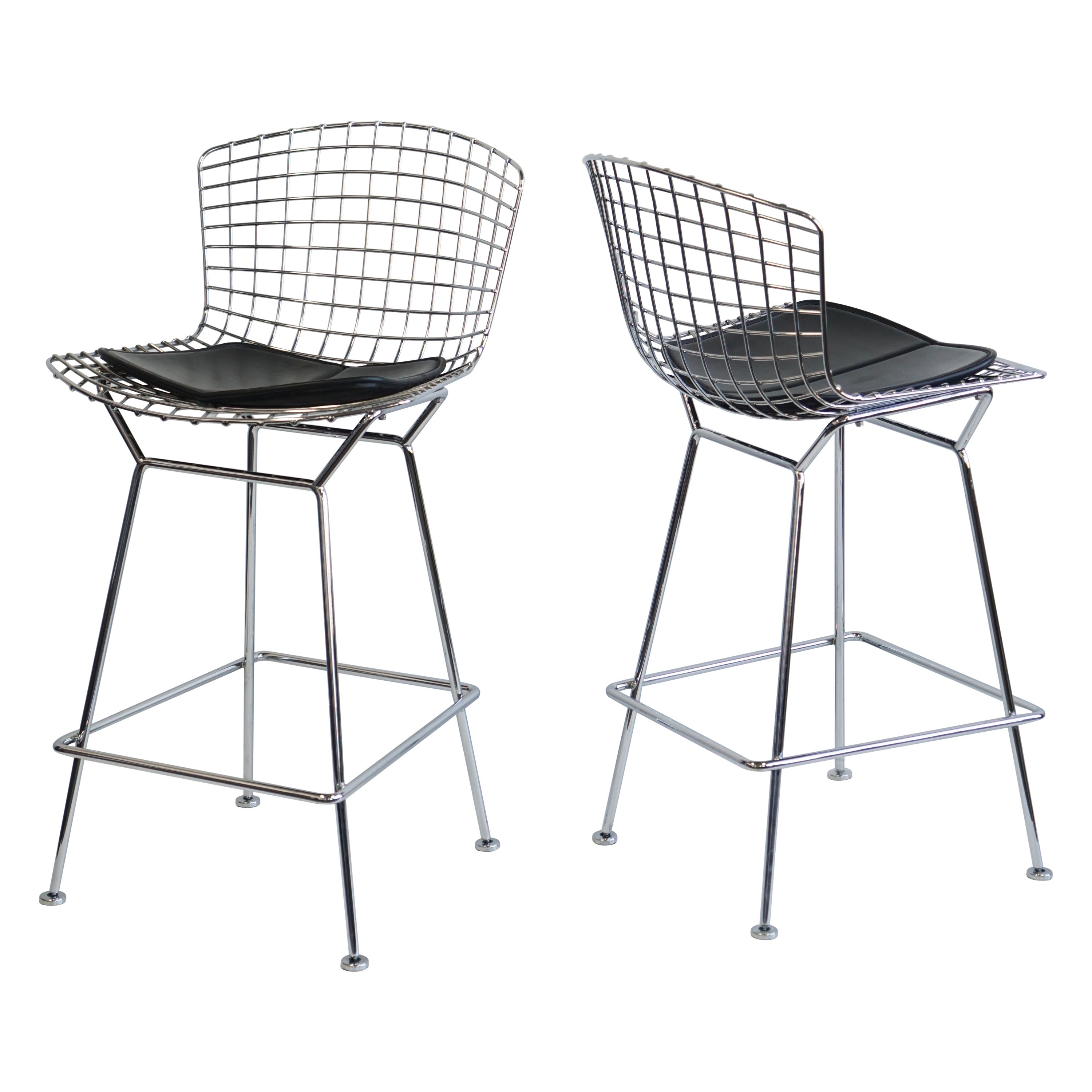 A pair of Harry Bertoia Bar stools for Knoll, set of 2 with black pads