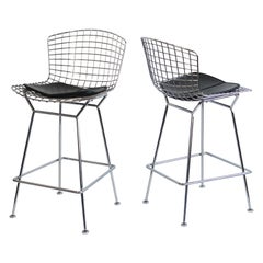 A pair of Harry Bertoia Bar stools for Knoll, set of 2 with black pads