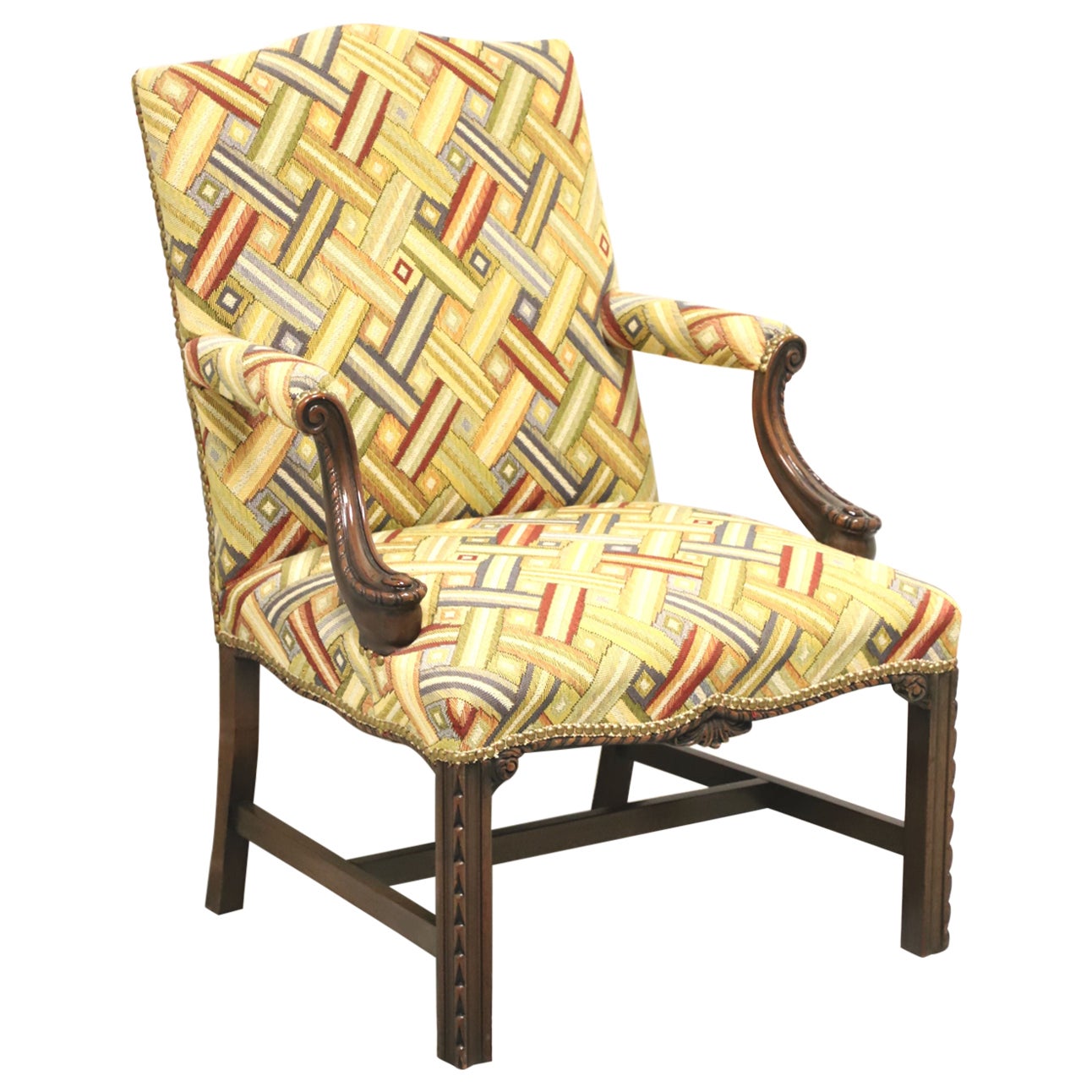 Mid 20th Century Mahogany Chippendale Martha Washington Armchair For Sale
