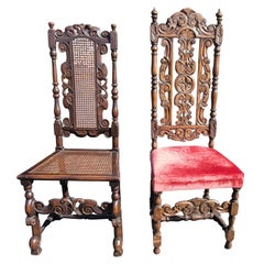  Pair 19th Century Paine Furniture Hand-Carved William & Mary High Back Chairs 