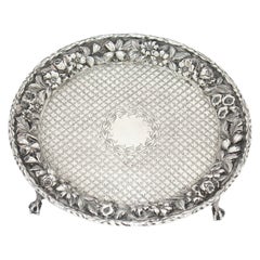 Sterling Silver S. Kirk & Son Antique Floral Repousse Footed Tray/Platter