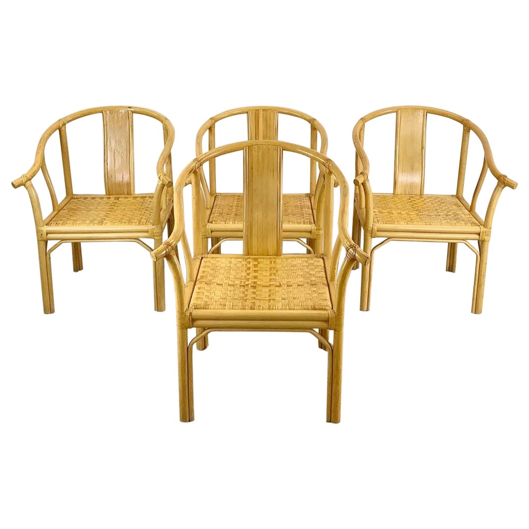 Vintage Boho Modern Bamboo Armchairs, Set of Four For Sale
