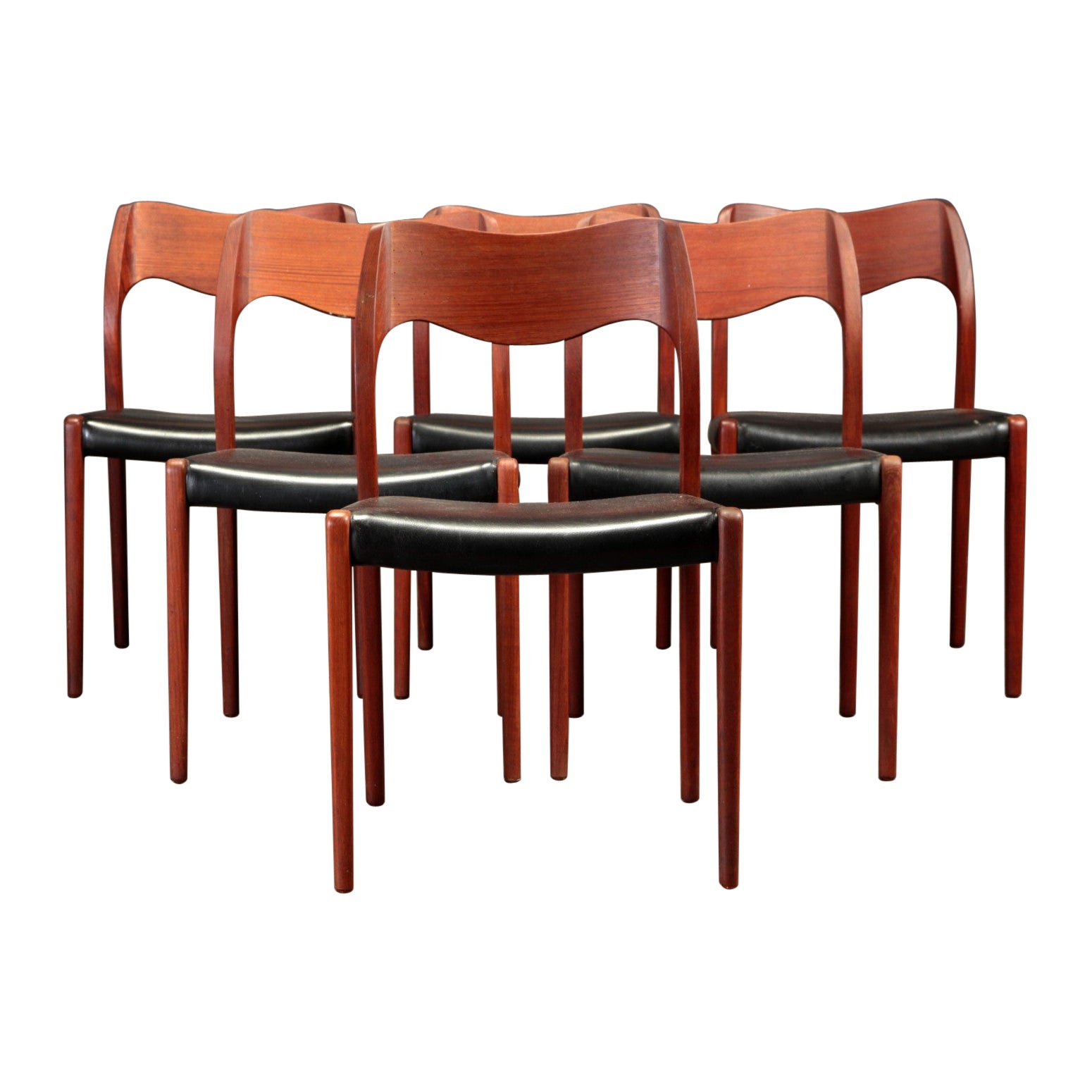 1960 Niels Otto Møller Six chaises de salle à manger en teck entièrement restaurées Rembourrage sur mesure en vente