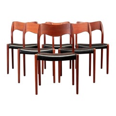1960s Niels Otto Møller Six Fully Restored Teak Dining Chairs Custom Upholstery