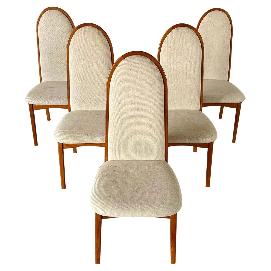 Vintage Modern High-back Teak Dining Chairs, Set of Five