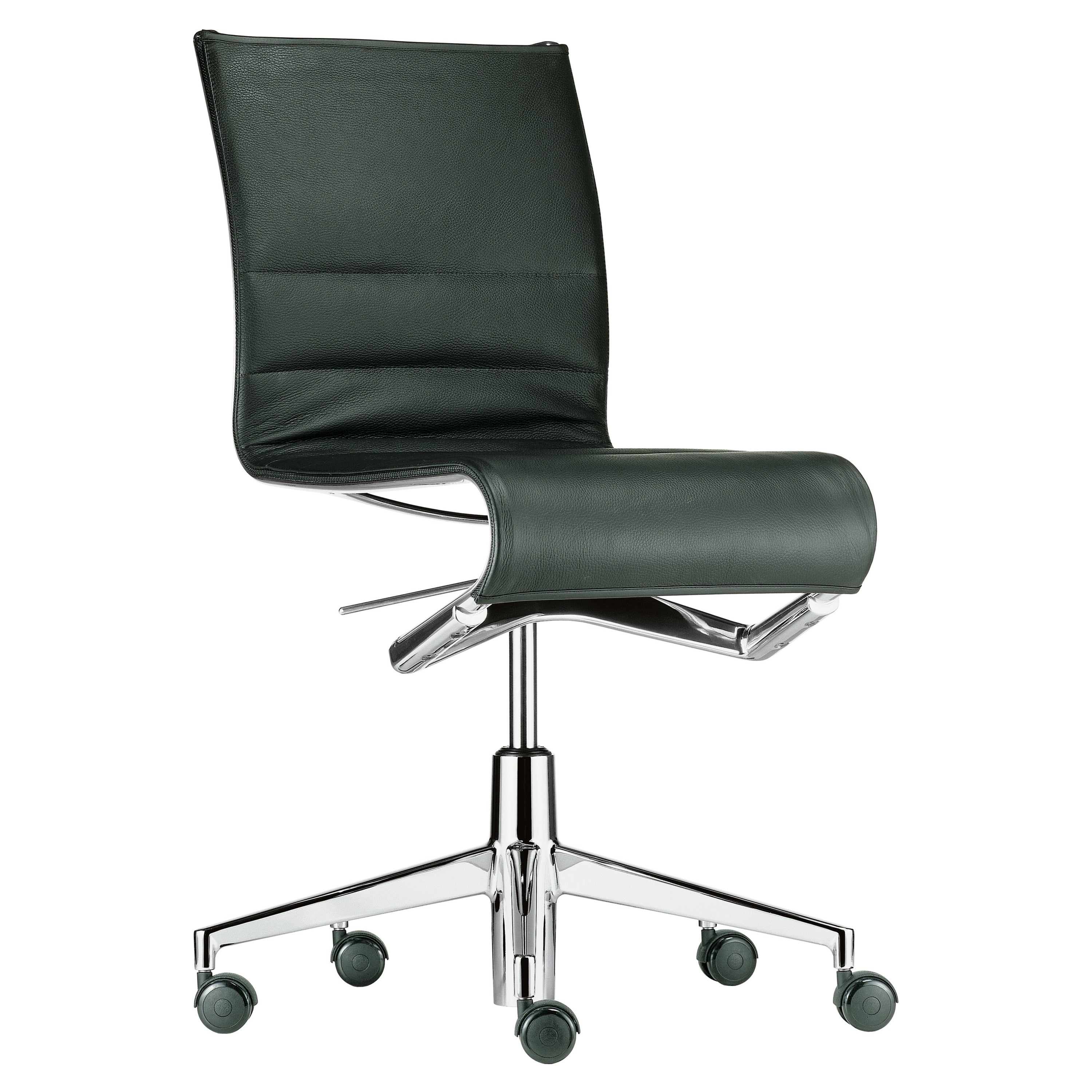 Alias 432 Rollingframe 44 Chair Bin lack Leather with Chromed Aluminum Frame For Sale