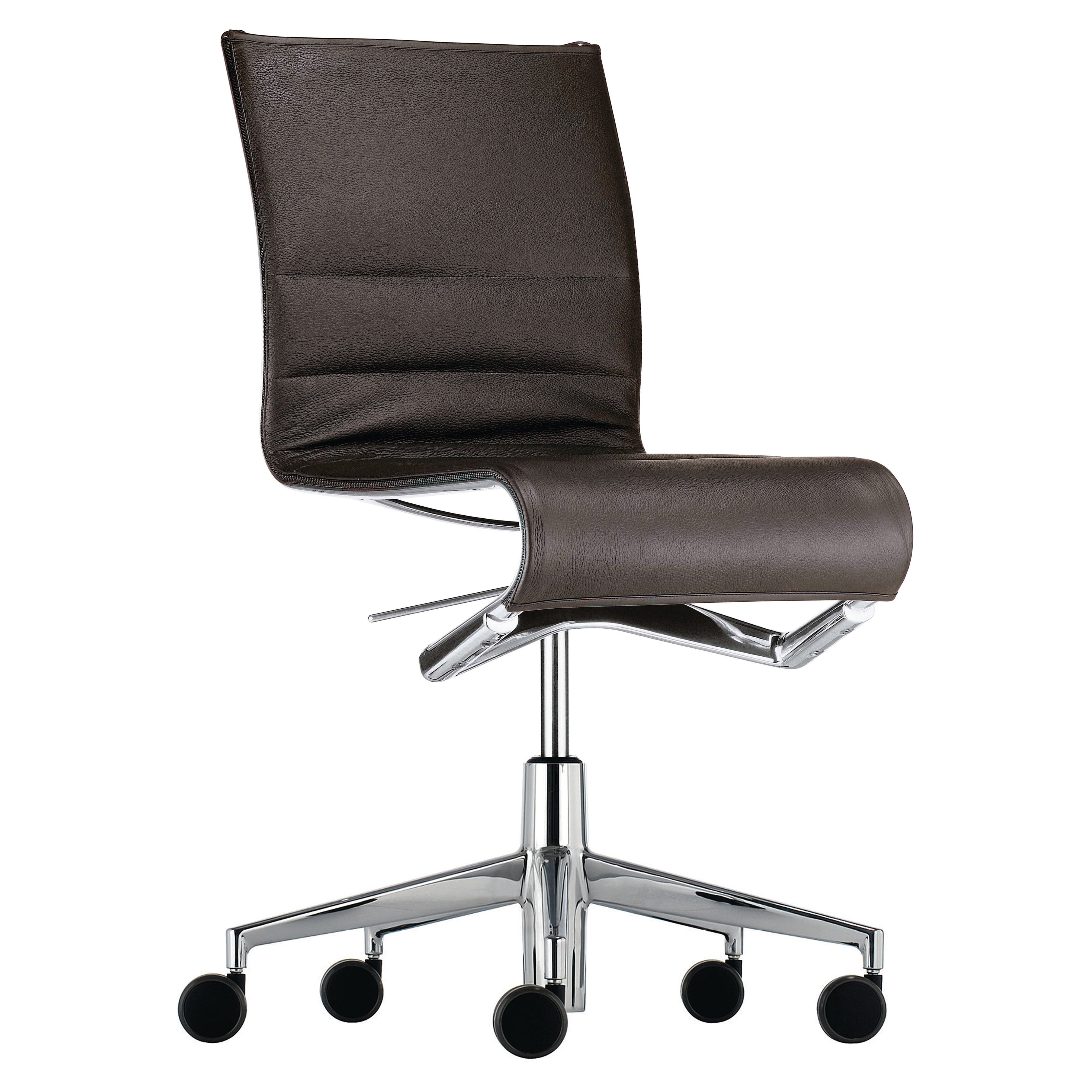 Alias 432 Rollingframe 44 Chair in Brown Leather with Chromed Aluminum Frame