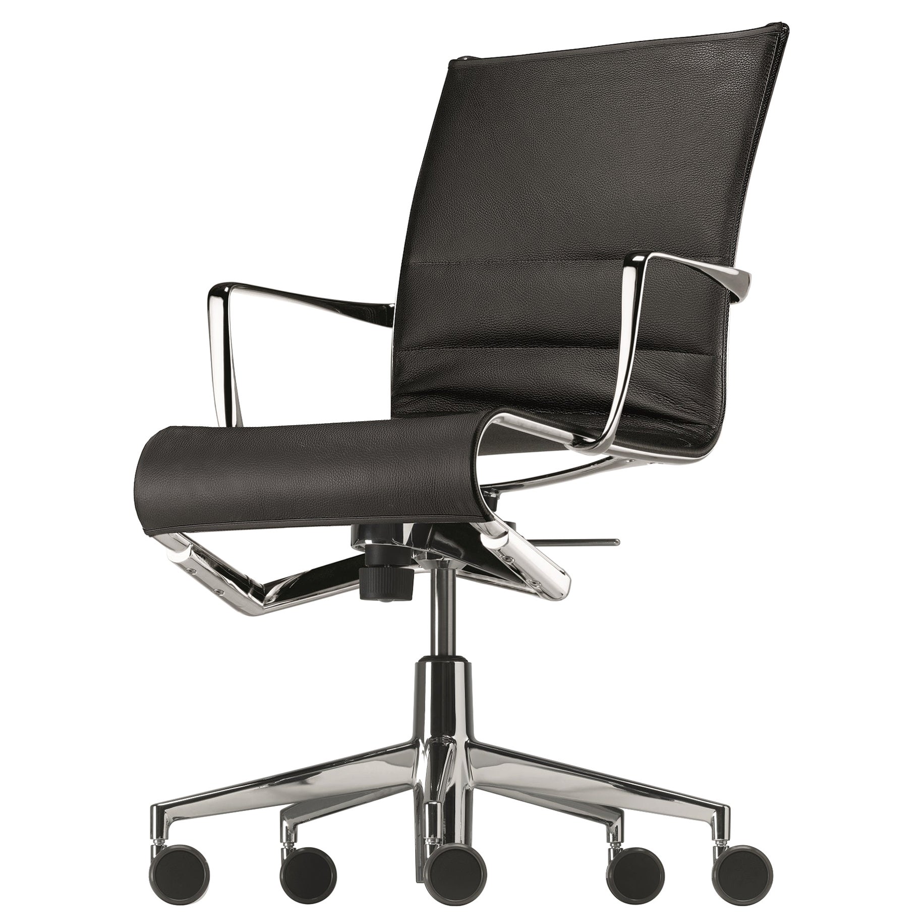 Alias 445 Rollingframe+ Tilt 47 Stuhl aus schwarzem Leder und verchromtem Aluminiumgestell