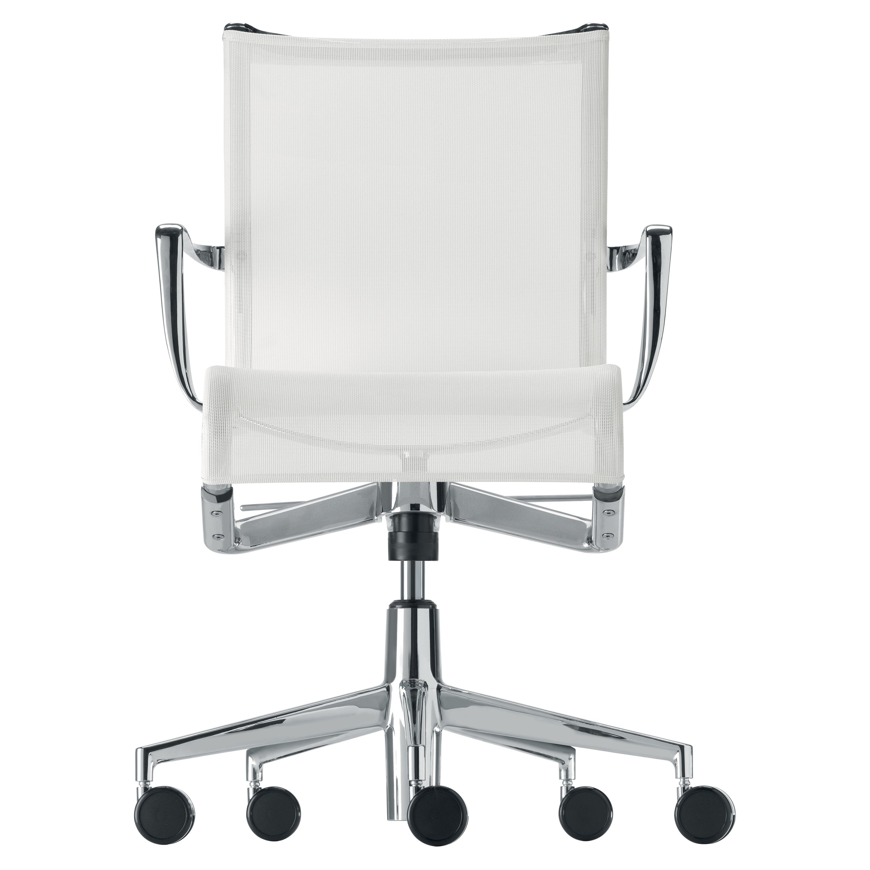 Alias 445 Rollingframe+ Tilt 47 Stuhl aus weißem Mesh mit verchromtem Aluminiumrahmen im Angebot