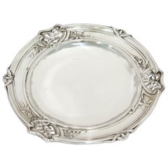 950 Silver Antique French Art Nouveau Floral Openwork Footed Serving Plate