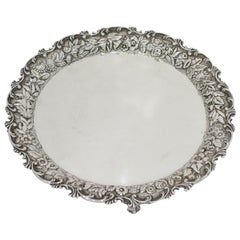 11 in - Sterling Silver S. Kirk & Son Antique Floral Repousse Rim Footed Platter