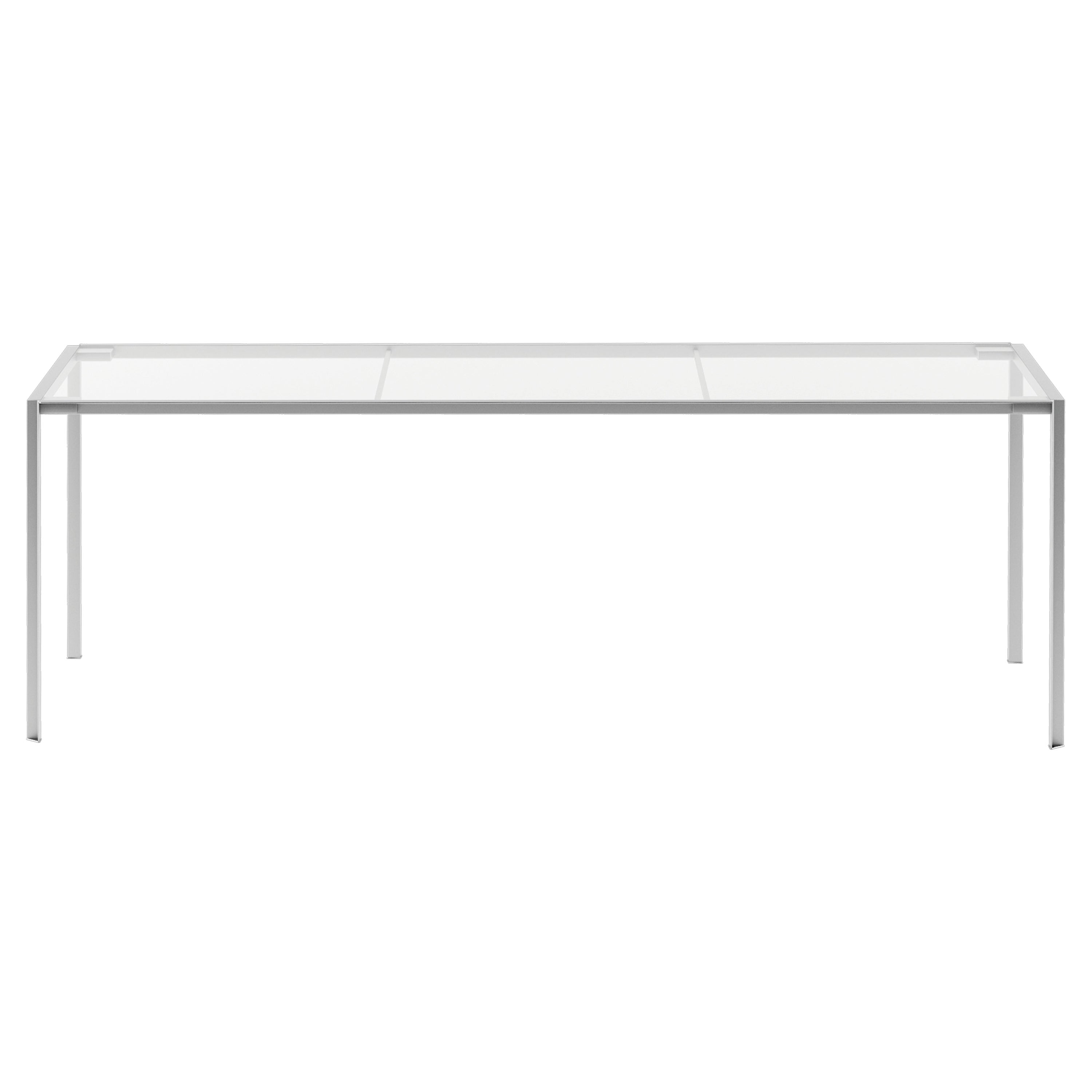 Alias 222_O Green Table with Brushed Stainless Steel Frame and Glass Top For Sale