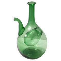 Vintage Green Blown Glass Jug with Ice Bucket Included, Empoli, Italy