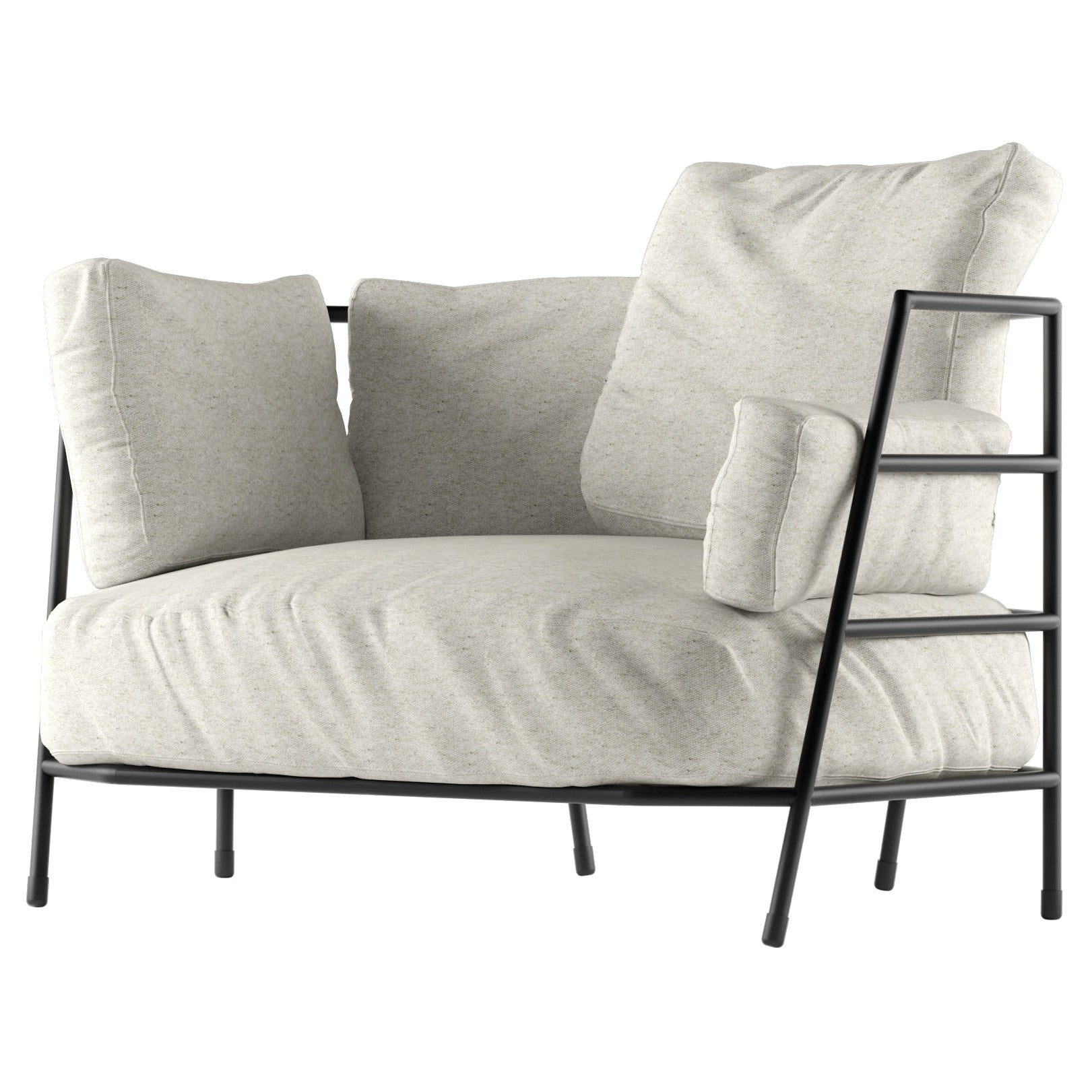 Alias 370_O Dehors Armchair in Light Grey Upholstery with Black Lacquered Frame For Sale