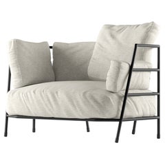 Fauteuil Dehors Alias 370_O en tissu gris clair avec cadre laqué noir